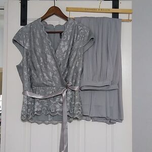 Alex Evening's silver lace 2 piece Special Event maxi dress